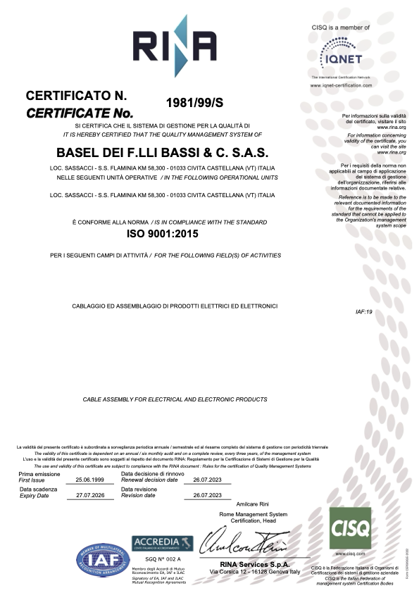 Basel certificato RINA